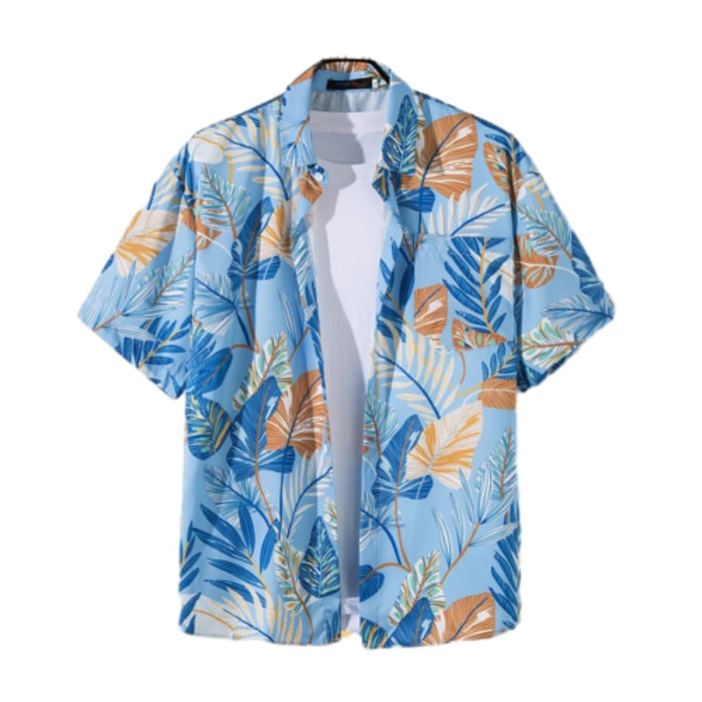 【送料無料】[Limspace] アロハシャツ メンズ レディース ビーチシャツ 花柄シャツ 夏 半袖 ハワイ風 ゆったり 薄手 爽やか 大きいサイズ おしゃれ 通気 軽量 夏物 旅行 紫外線 色：F、サイズ：M