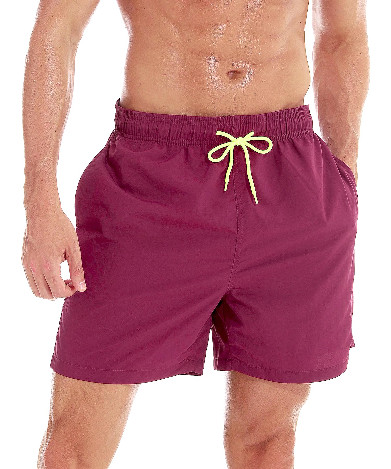 【送料無料】[Yotonna] 水着 メンズ サーフパンツ 海パン 水陸両用 インナー付き 速乾 海水パンツ ボードショーツ ビーチパンツ 通気 大きいサイズ 色：ワインレッド、サイズ：L