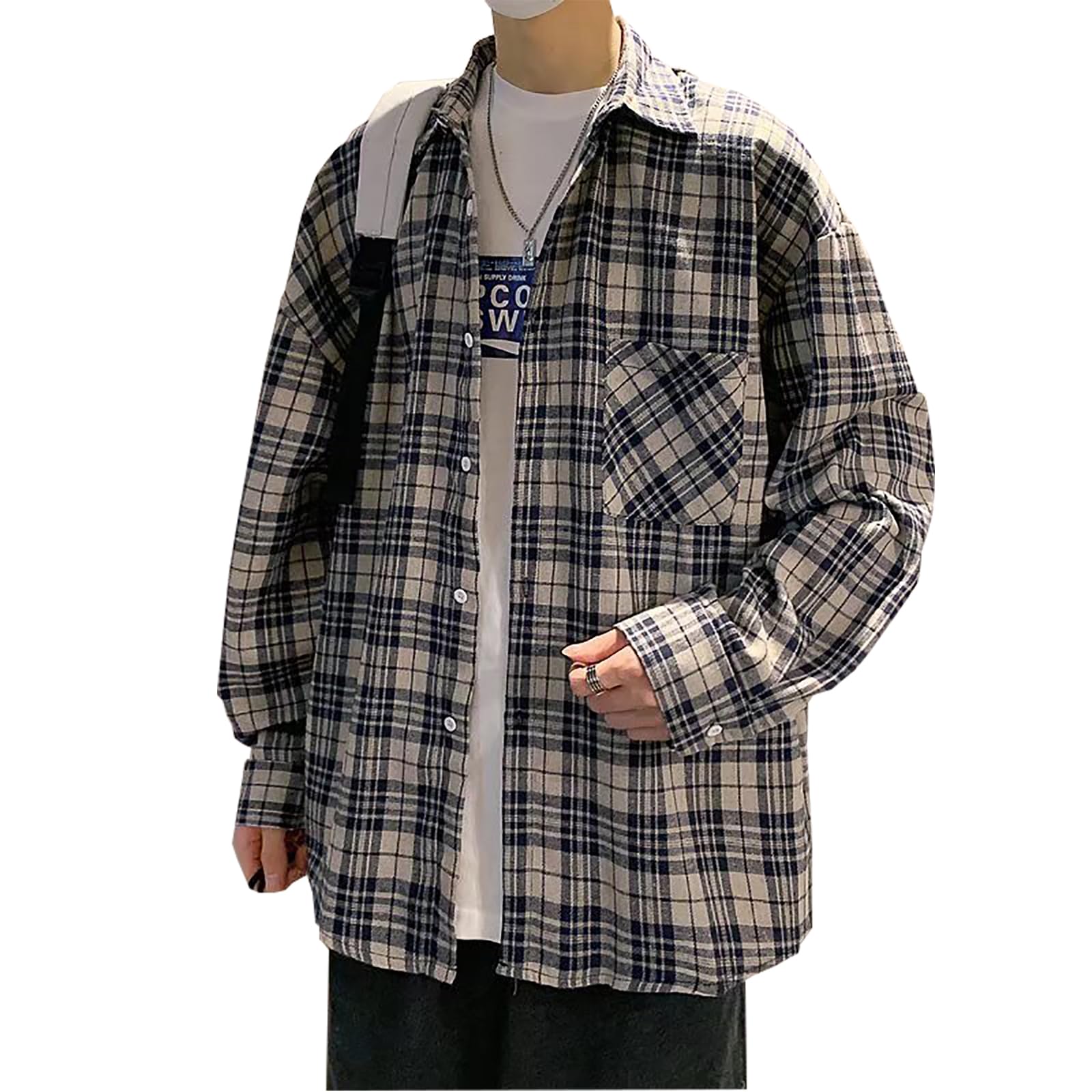 【送料無料】[zuevichn] チェックシャツ メンズ 長袖 ゆったり シャツ チェック柄 ファッション 長袖シ..