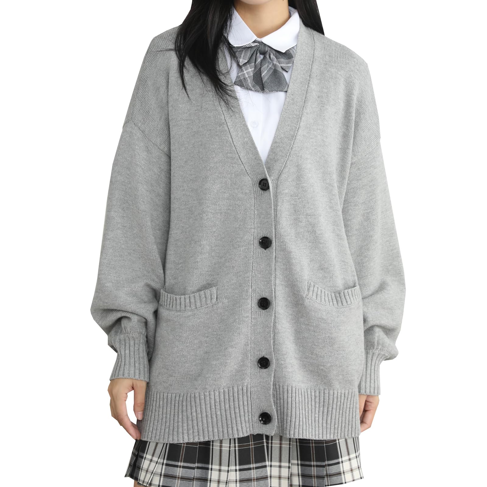 【送料無料】[zuevichn] スクールカーディガン 女子長袖 制服 レディース カーディガン 学生 厚手 無地..