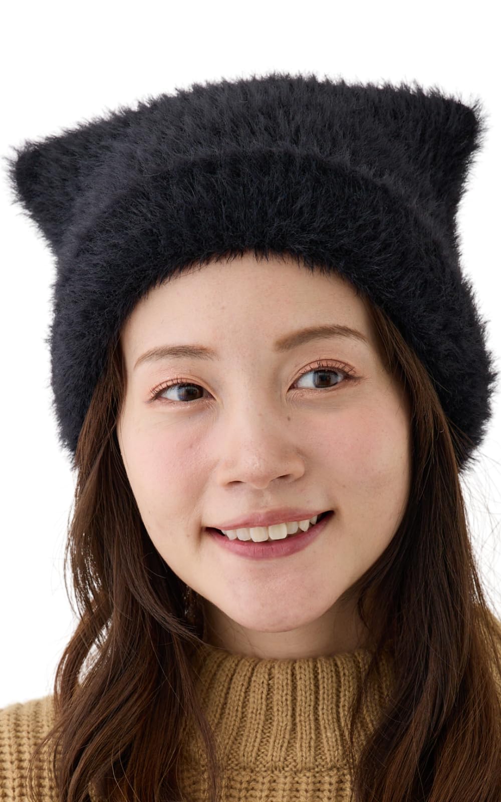 【送料無料】[valeria] ねこ耳 ニット帽 帽子 レディース ふわふわ 防寒 ファッション 色：ブラック、サイズ：Free Size