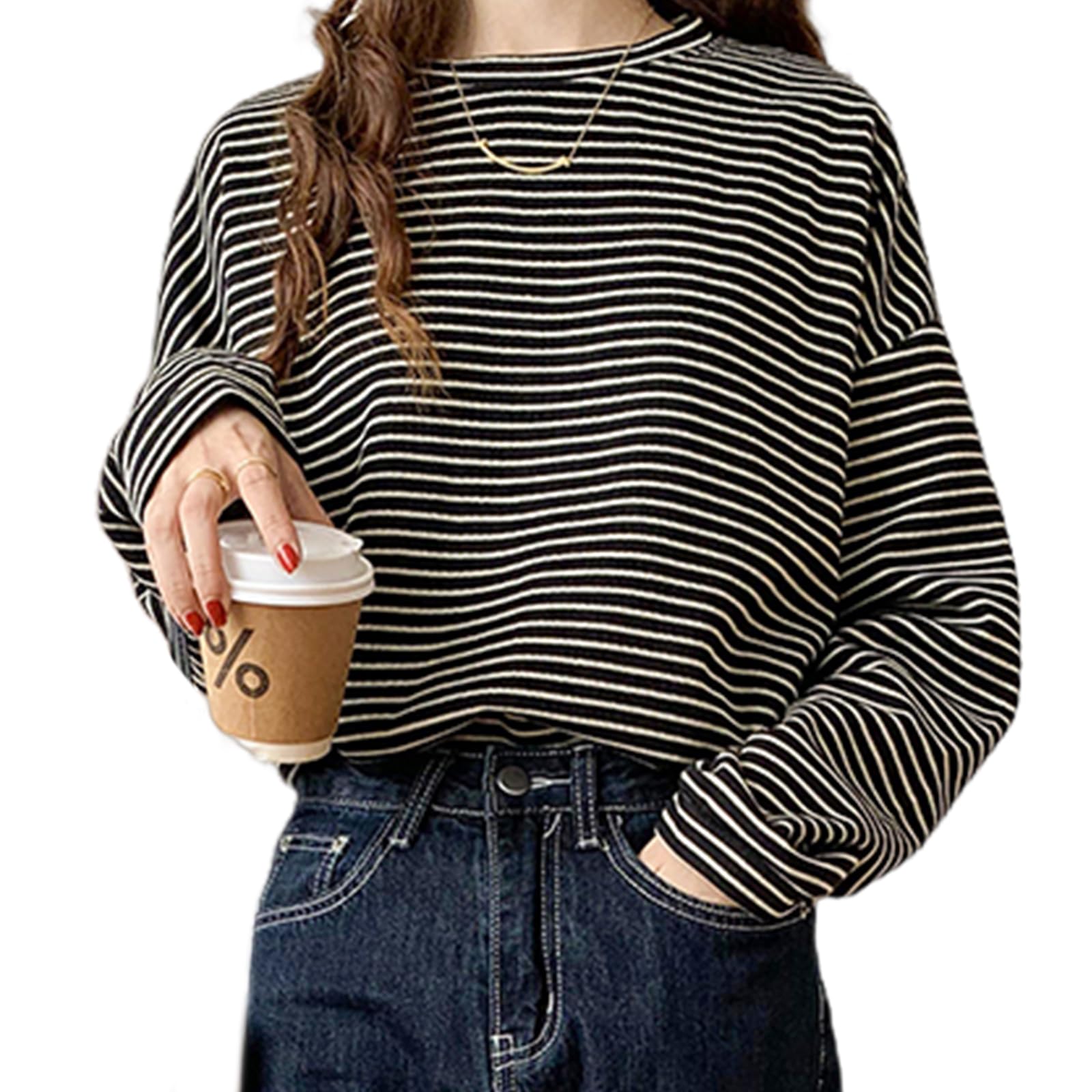 【送料無料】[xppe] ボーダー Tシャツ レディース 長袖 薄手 ゆったり ニット カウルネック トップス ..