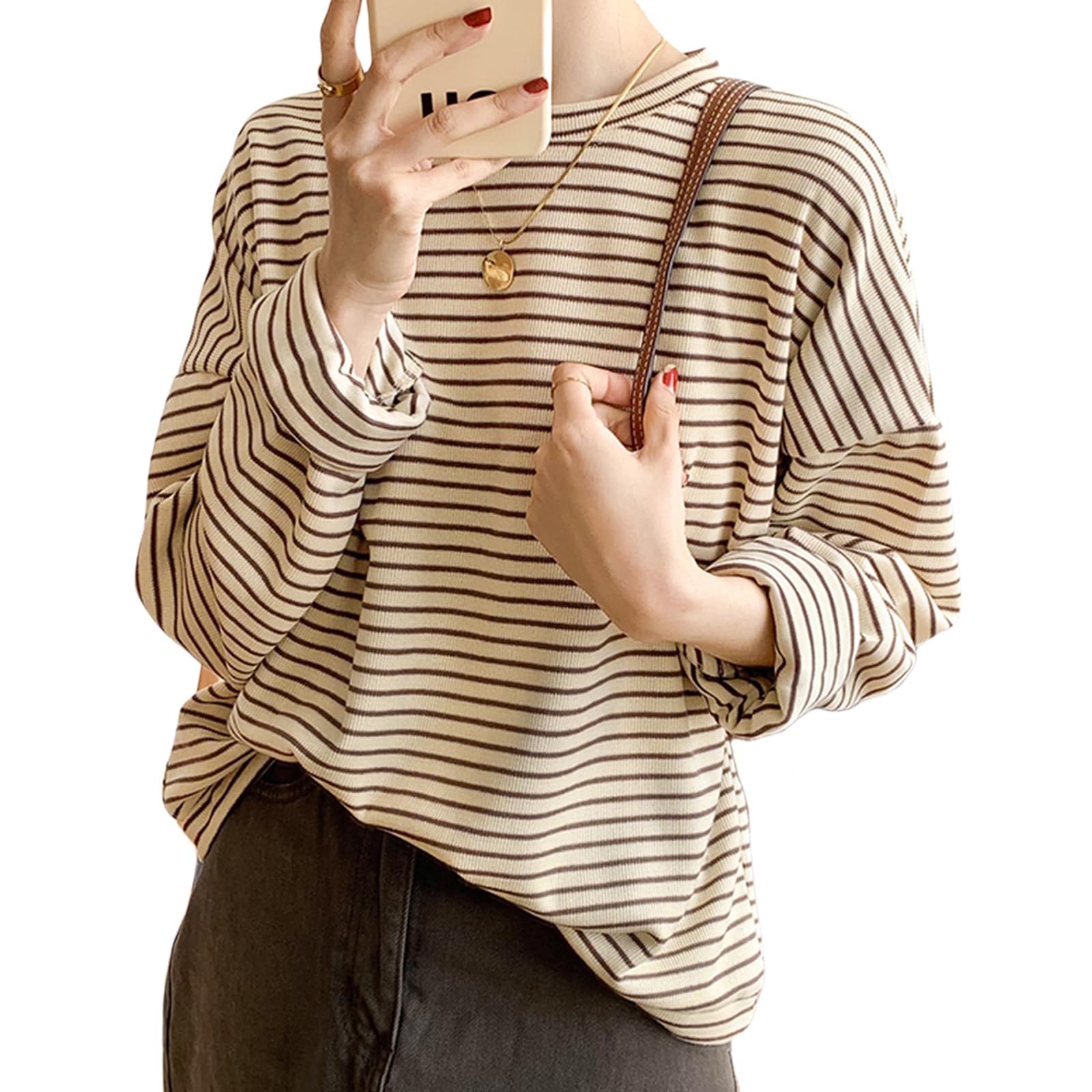 【送料無料】[xppe] ボーダー Tシャツ レディース 長袖 薄手 ゆったり ニット カウルネック トップス ..