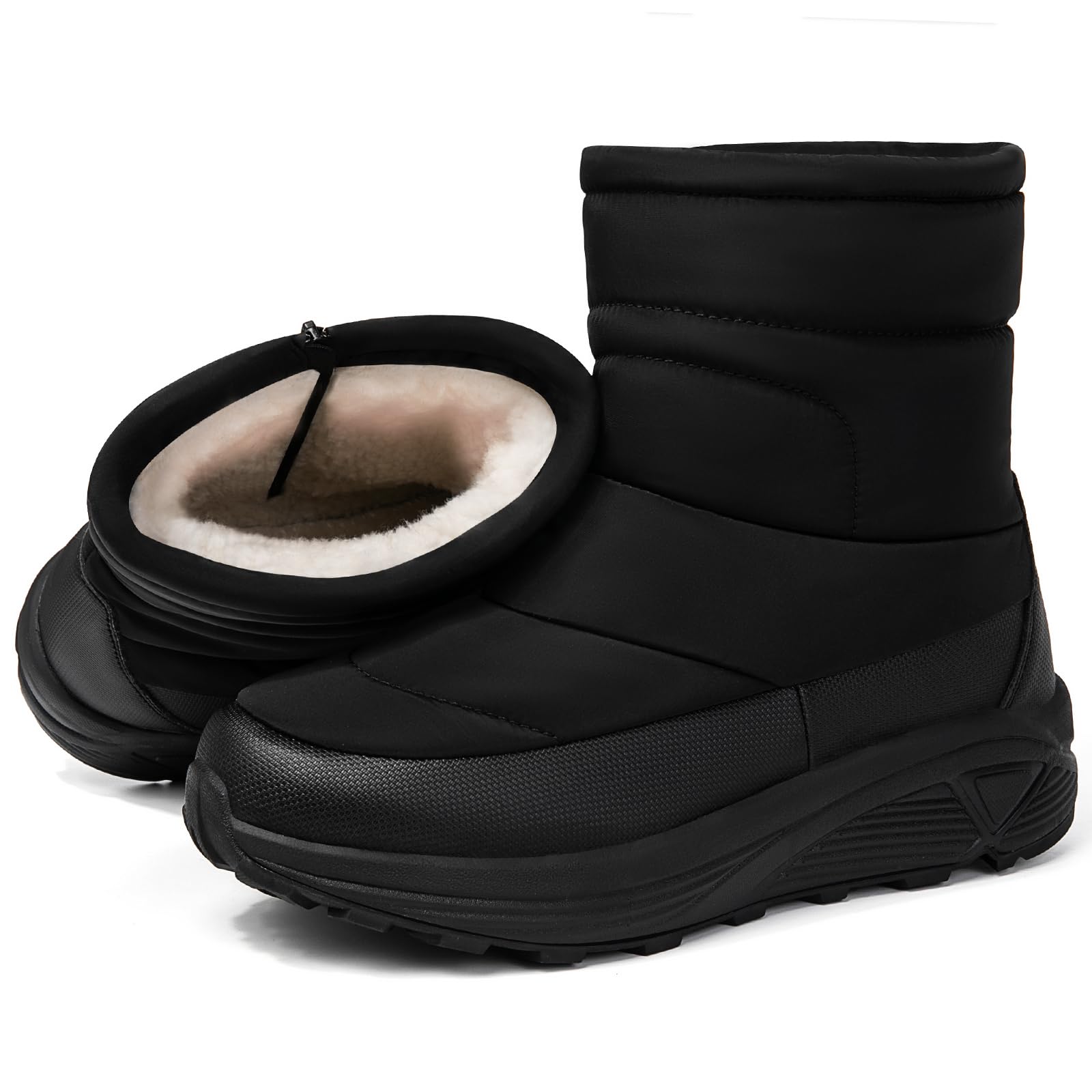 【送料無料】[MERPHINE] 冬用シューズ 防寒ブーツ スノーブーツ スノーシューズ メンズ レディース ウィンターブーツ 冬靴 ダウンブーツ 雪靴 防寒 裏起毛 ボア 撥水 軽量 色：B オールブラック（ファスナー付）、サイズ：27.5 cm 3E