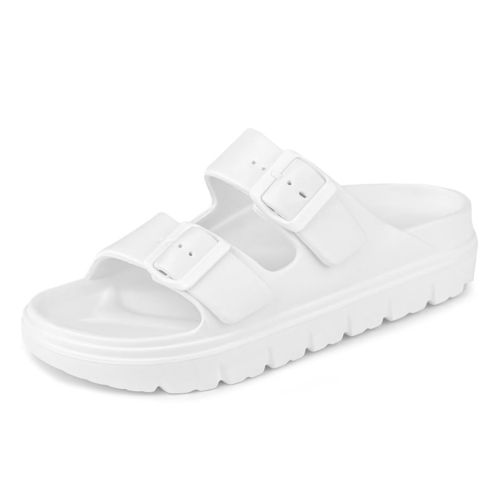 【送料無料】[kamafy] サンダル 厚底 バックルサンダル、 おしゃれ オフィスサンダル レディース、アーチサポート夏用サンダル メンズ、スリッパ 室内 EVA 23.0~27.0cm 色：ホワイト、サイズ：24.0 cm