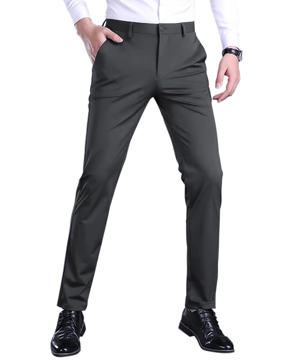 【送料無料】[BryQrvy] メンズ スラックス スーツパンツ 接触冷感 ストレッチ ノータック ビジネス パンツ ズボン 通勤 仕事着 ウォッシャブル 薄手 通気 春夏 春服 夏服 色：グレー、サイズ：30
