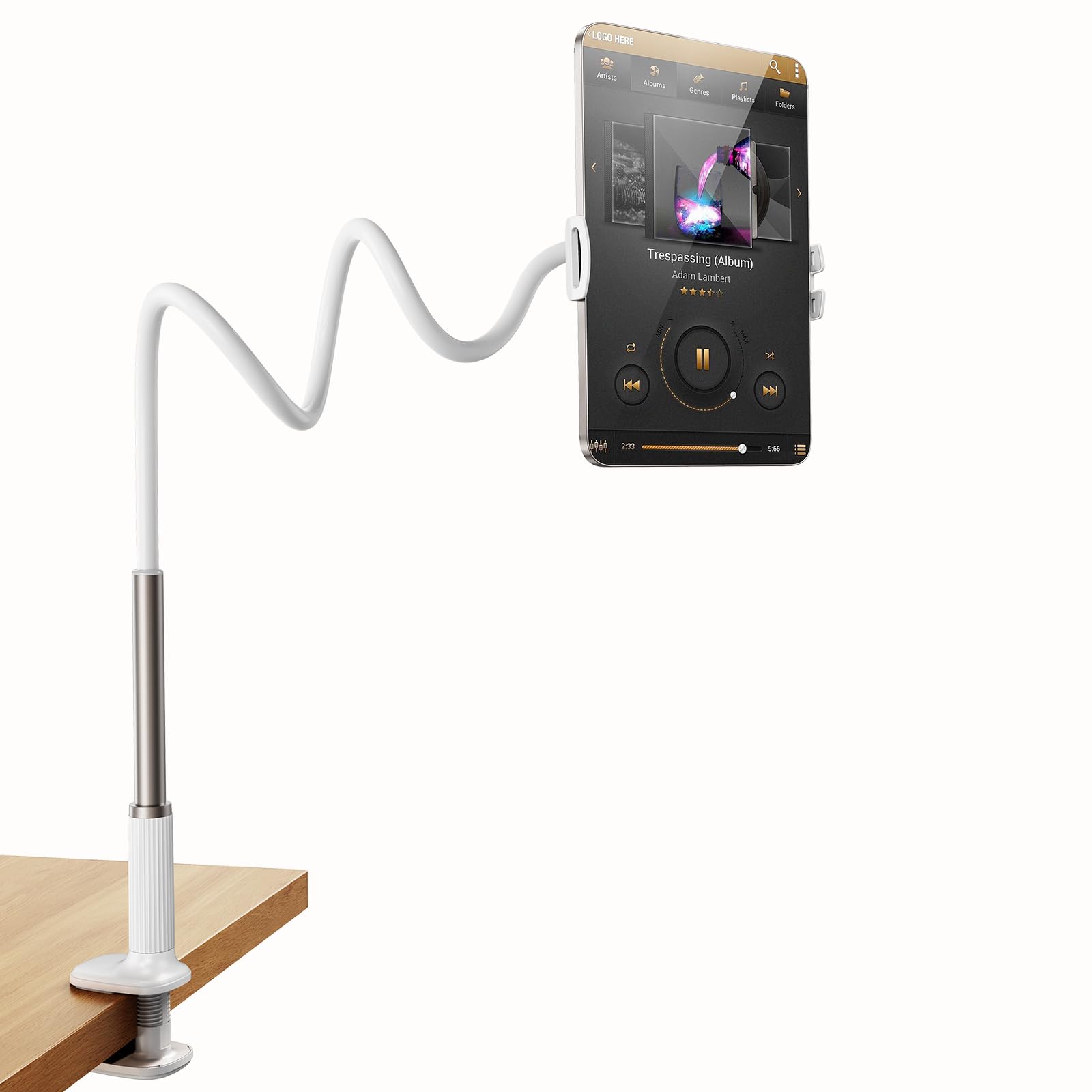 【送料無料】nediea タブレット スタンド 寝ながら アーム 柔軟自由調節 for ipad スタンド フレキシブル ベッド 寝ながら 360°自由回転 土台強化 安定性 仰向け ごろ寝 タブレット&スマホ 両用 フレキシブル ベッドサイド 寝たまま クランプ式 4.7-13イン 色：ホワイト