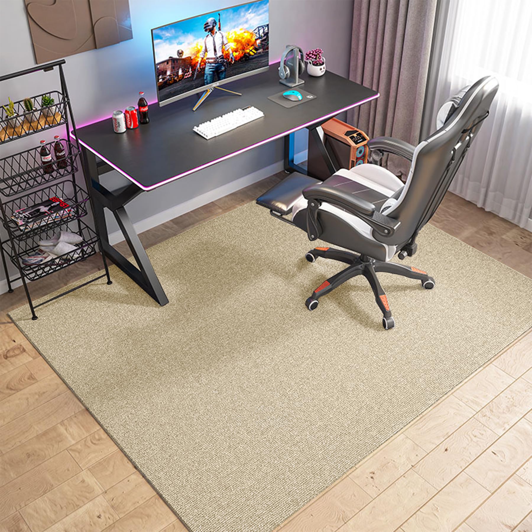 【送料無料】ATOKA チェアマット フロアマット 床保護マット ゲーミングチェアマット カーペット 厚み4mm フローリングマット 床傷防止 凹み防止 滑り止め 騒音対策 床暖房対応 色：アイボリー、サイズ：160×130cm