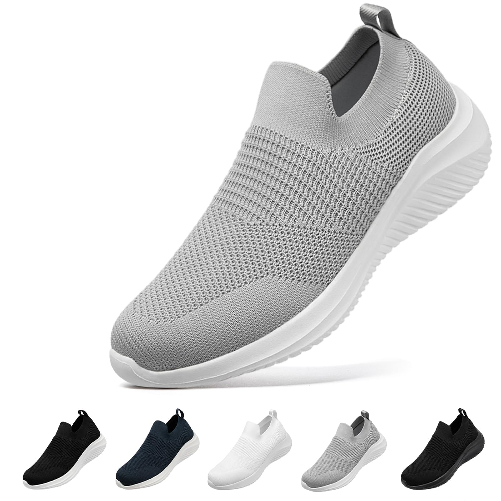 【送料無料】[MERPHINE] スリッポン スニーカー 紐なし メンズ レディース 上履き 大人 ウォーキングシューズ 室内 シューズ メッシュ 軽量 歩きやすい 靴 通勤 立ち仕事 色：グレー、サイズ：24.0 cm 3E