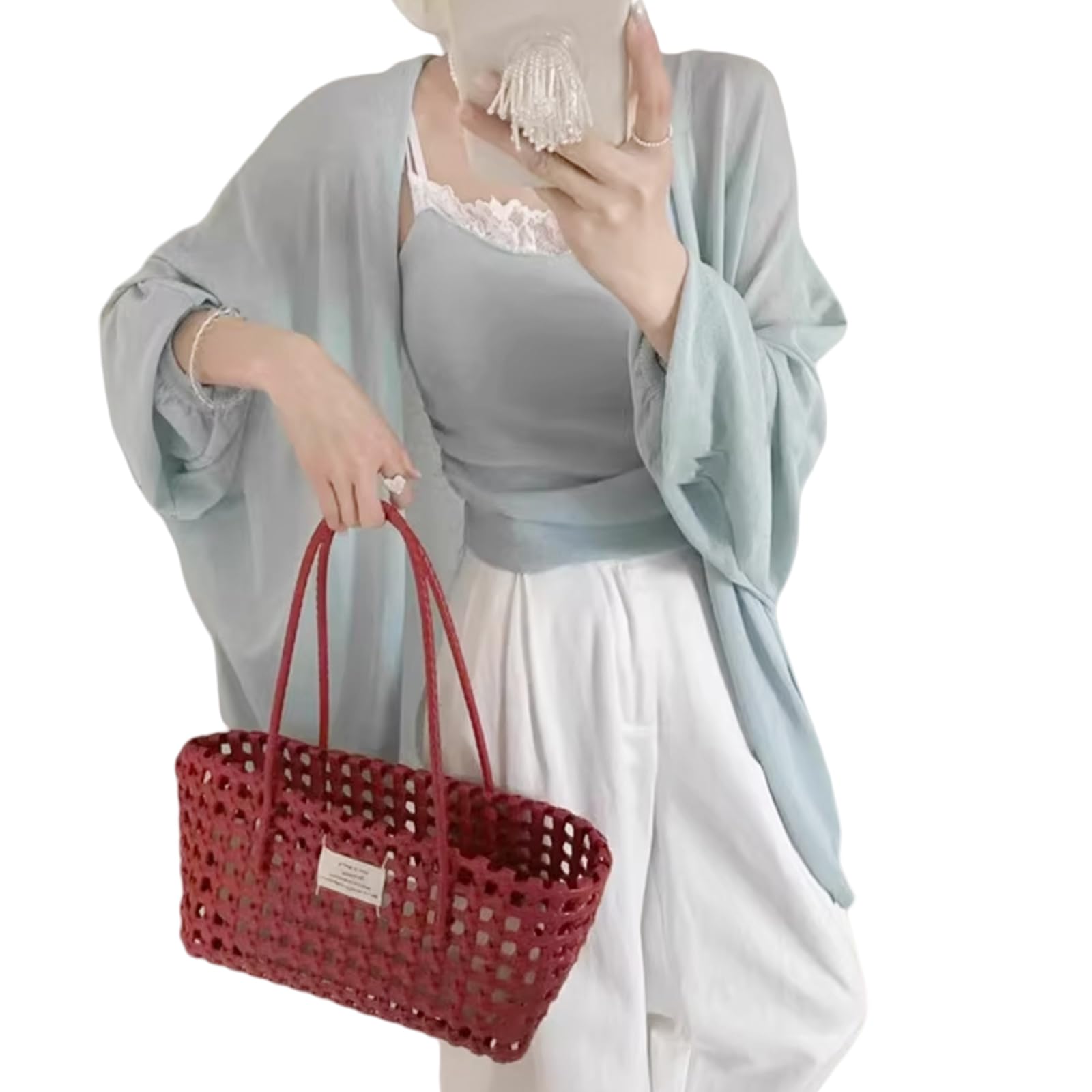 【送料無料】[xppe] カーディガン レディース ロング サマーニット トップス 羽織り 長袖 UVカット 冷房対策 日焼け止め 大きいサイズ ゆったり 薄手 無地 おしゃれ きれいめ お出掛け 春 夏 色：グリーン、サイズ：L