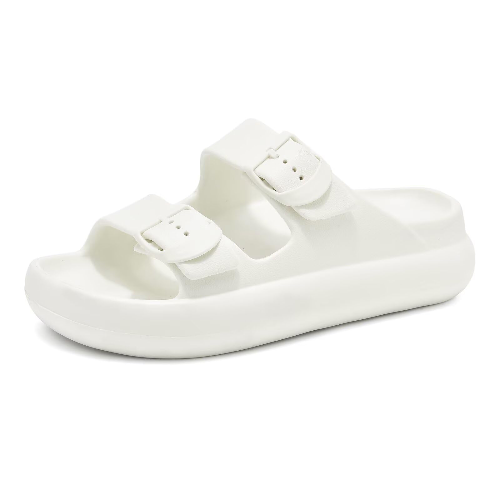 【送料無料】[kamafy] サンダル レディース バックルサンダル 厚底 アーチサポート 疲れにくい 歩きやすい 外履き 夏用 軽量 Eva 色：ホワイト、サイズ：24.5 cm