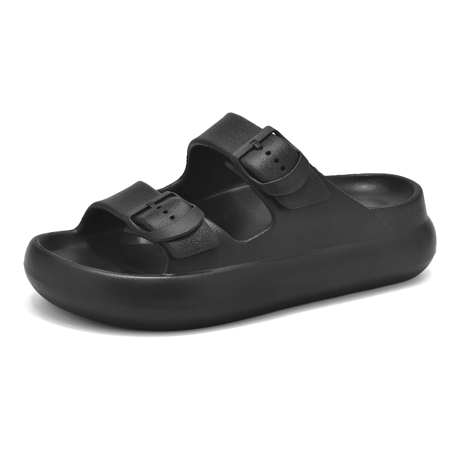 【送料無料】[kamafy] サンダル レディース バックルサンダル 厚底 アーチサポート 疲れにくい 歩きやすい 外履き 夏用 軽量 Eva 色：ブラック、サイズ：24.0 cm