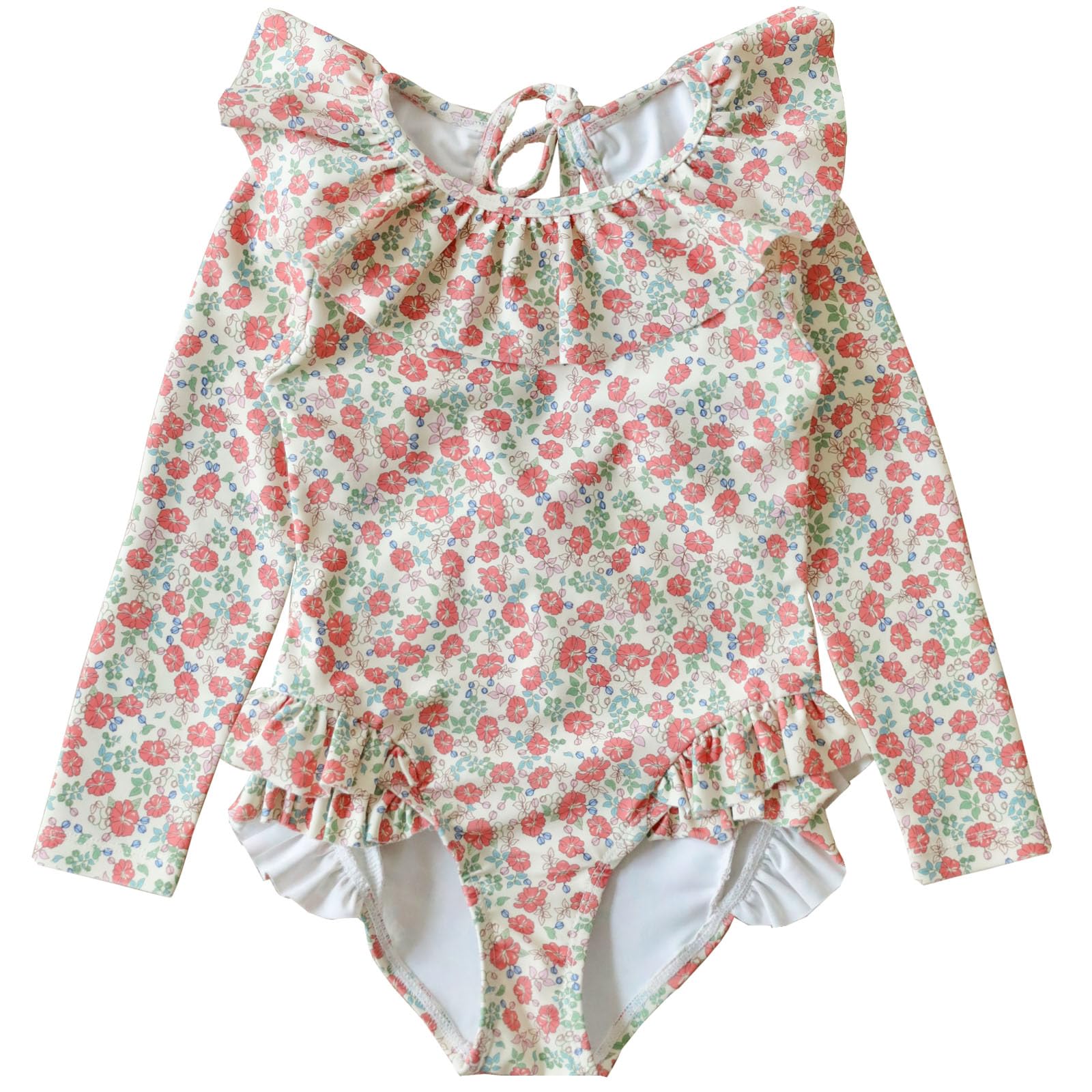 【送料無料】[GoUseGo] キッズ 水着 ワンピース 女の子 長袖ラッシュガード キャップ付き 子供用 スイムウェア オールインワン 幼児 赤ちゃん ベビー水着 80cm 90cm 100cm 110cm 120cm 130cm 幼稚園 保育園用 日焼け止め 色：ベリー、サイズ：110