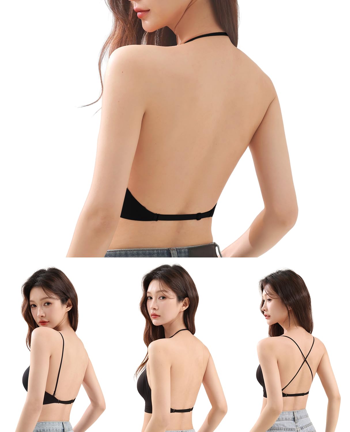 【送料無料】[Kayuuhin] ブラ 背中見せ 背中魅せ3WAYストラップ 【新開発ソフトサポート技術】 シームレス ノンワイヤー 多様な着け方 U字バック魅せ 着こなし レディース 背中見せインナー ドレス休暇 調節可能ダブルストラップ 色：ブラック（N8838）、サイズ：S