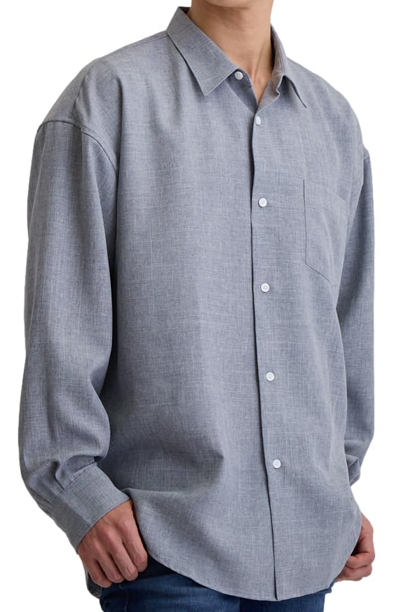 【送料無料】[Lucky Charm] オーバーサイズ シャツ メンズ イージーケア シワになりづらい 長袖 カジュアル ビッグシルエット リラックスフィット 速乾 大きいサイズ 色：グレー、サイズ：XL Big