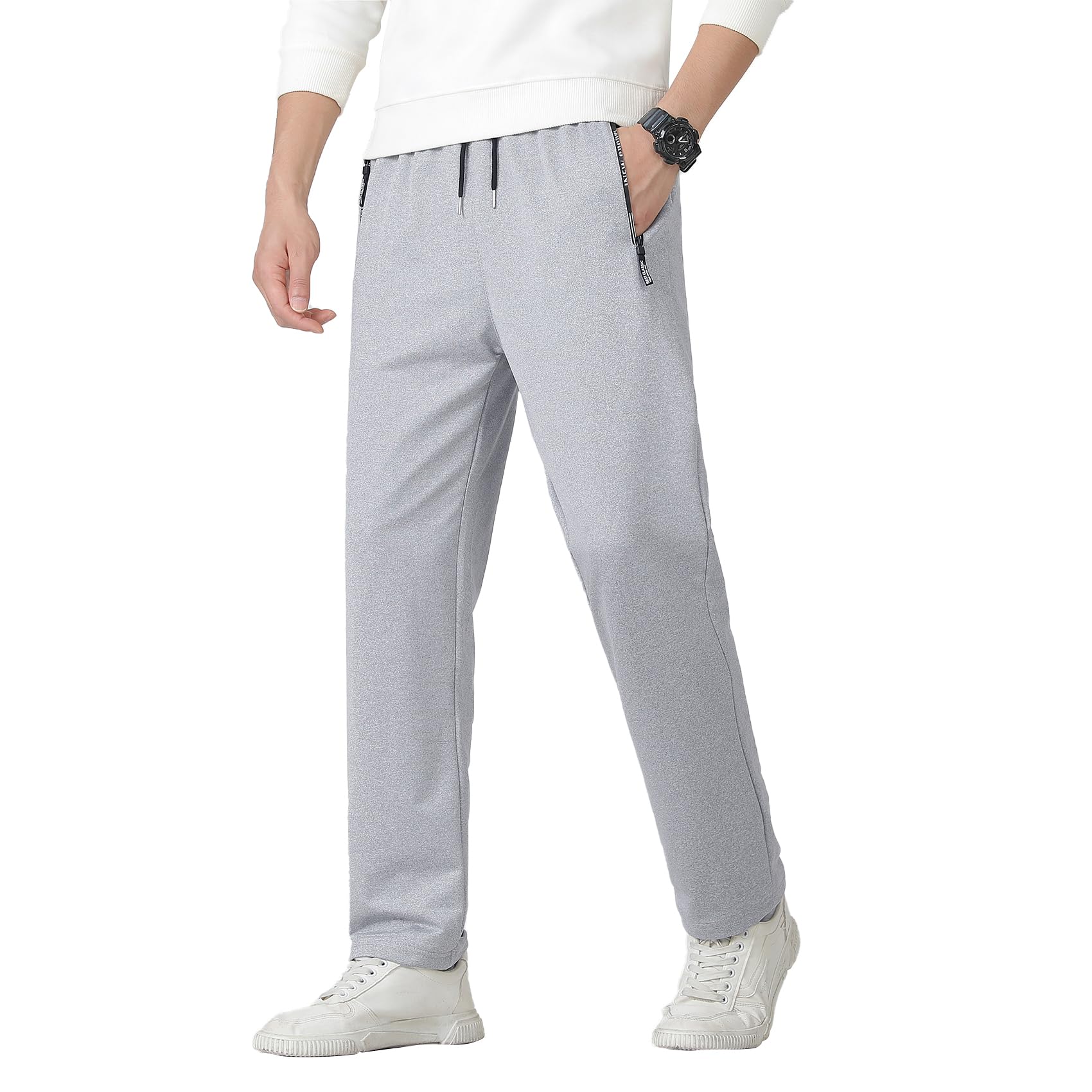 【送料無料】[Cailin Kailun] メンズ ロングパンツ ゆったり 快適 無地 調整紐 軽快 カジュアルぱんつ 春秋冬 メンズ ボトムス 色：03-ライトグレー、サイズ：L