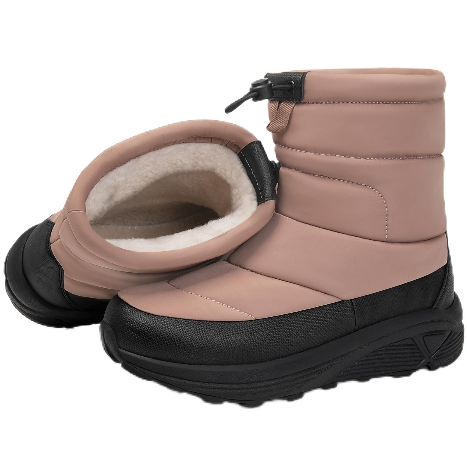 【送料無料】[MERPHINE] 冬用シューズ 防寒ブーツ スノーブーツ スノーシューズ メンズ レディース ウィンターブーツ 冬靴 ダウンブーツ 雪靴 防寒 裏起毛 ボア 撥水 軽量 色：A アプリコット、サイズ：24.0 cm 3E