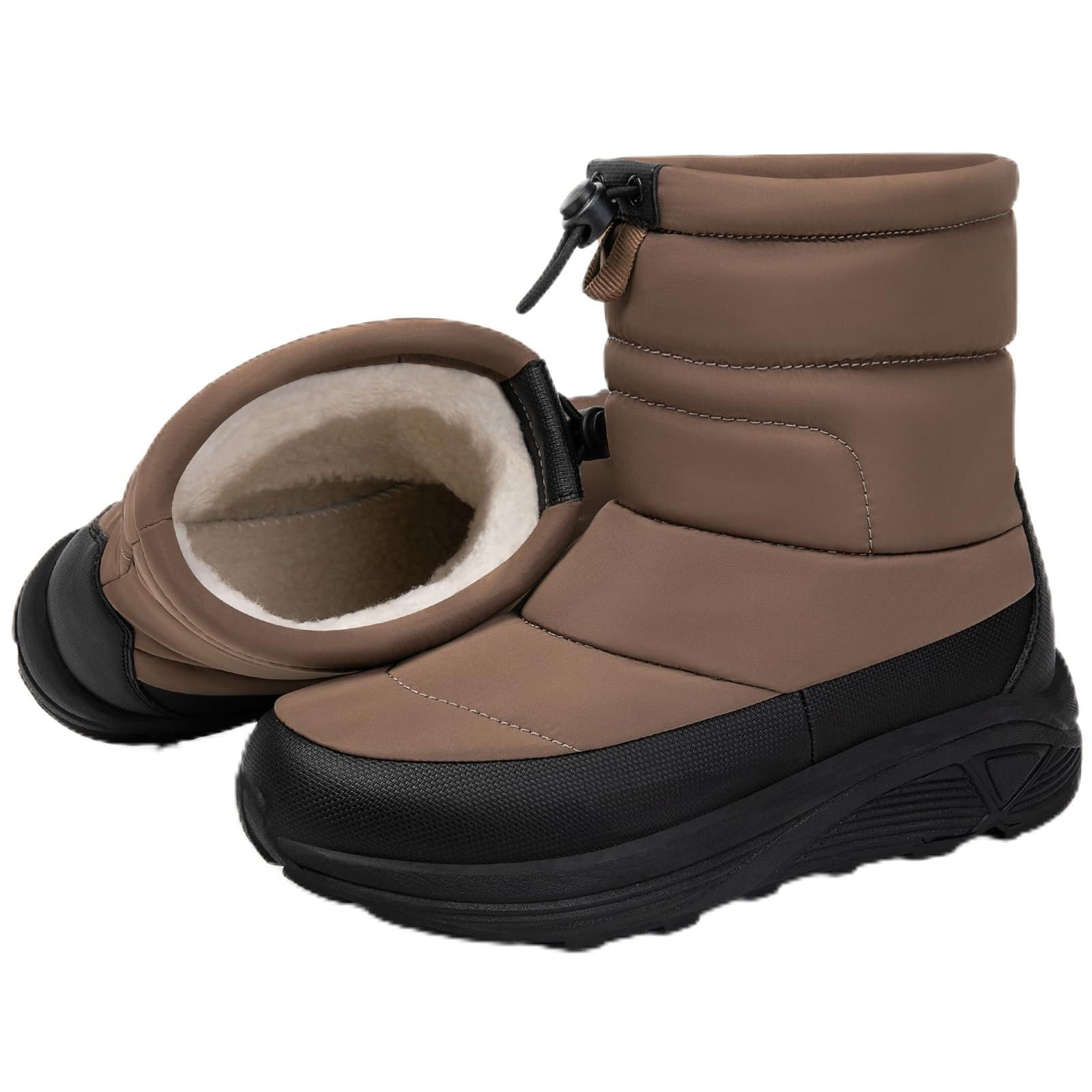 【送料無料】[MERPHINE] 冬用シューズ 防寒ブーツ スノーブーツ スノーシューズ メンズ レディース ウィンターブーツ 冬靴 ダウンブーツ 雪靴 防寒 裏起毛 ボア 撥水 軽量 色：A カーキ、サイズ：24.5 cm 3E
