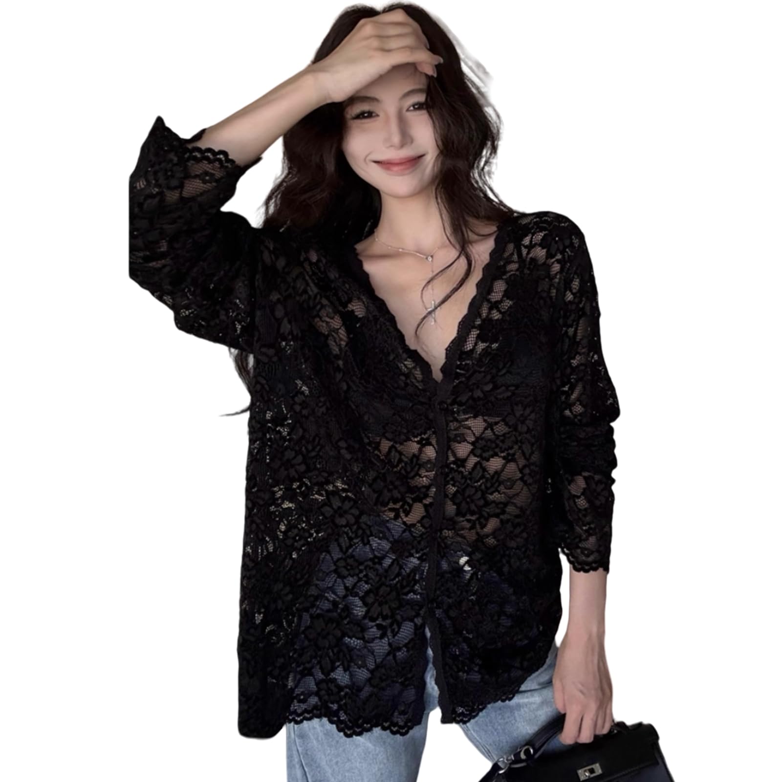 【送料無料】[xppe] レース カーディガン レディース 花柄 トップス 刺繍 ボタンなし ボレロ 透かし編..