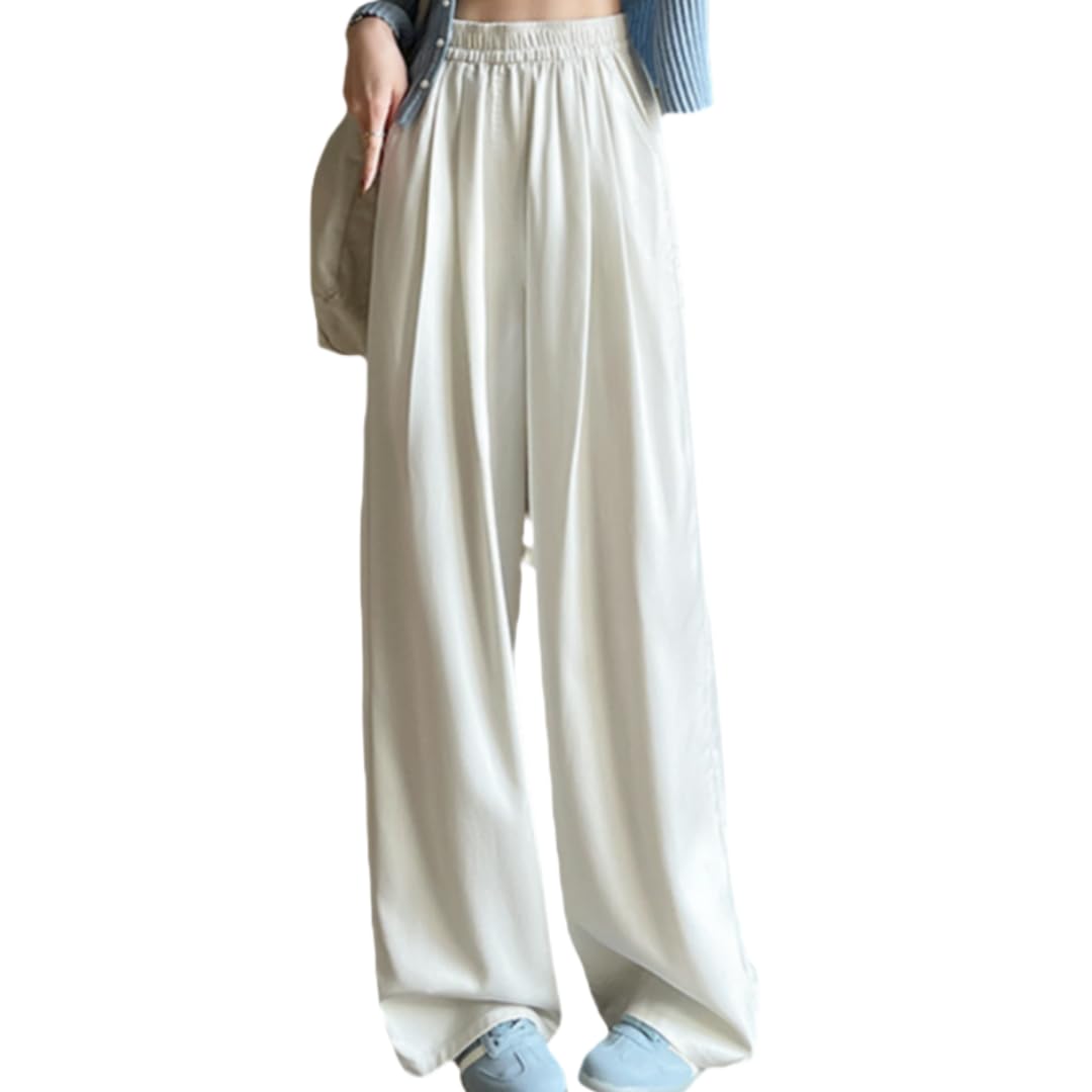 【送料無料】[Xingxin] ワイドパンツ デニム ジーンズ レディース 通勤 普段着 夏 春 秋 ロングパンツ ズボン ゆったり 美脚 脚長 着痩せ 色：ホワイト、サイズ：L