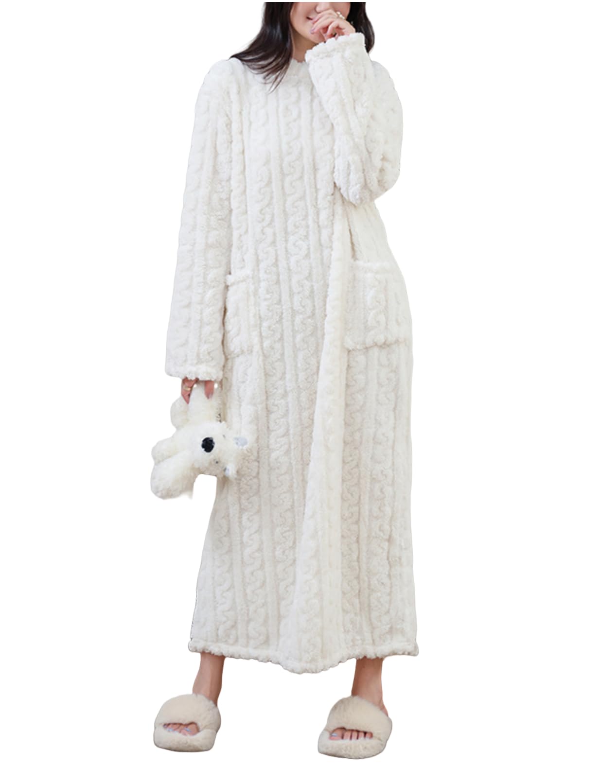 【送料無料】[newsight] ルームウェア 秋冬用 パジャマ ロンパース もこもこ 部屋着 寝間着 寒さ対策 ふわふわ 色：ベージュ、サイズ：Free Size