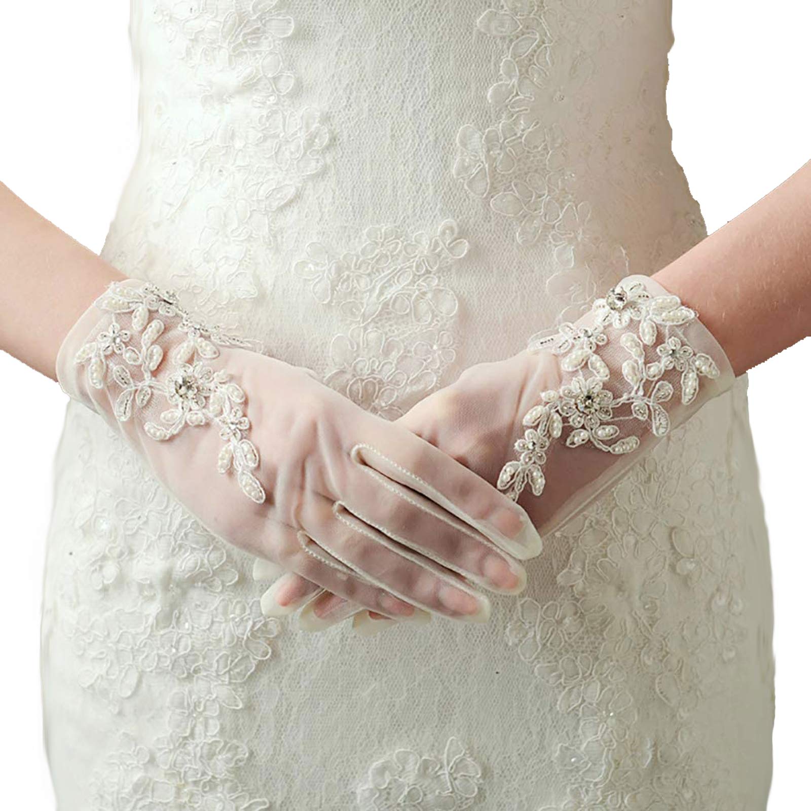 【送料無料】Jie Du ウエディング グローブ 花嫁手袋 フルフィンガー レース手袋 刺繍 レディー ス手袋..