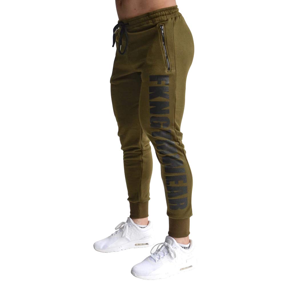 【送料無料】[LVFU] メンズ トレーニングパンツ ジム ジョガーパンツ フィットネス ロング スウェットパンツ CK-1022 色：軍緑、サイズ：M