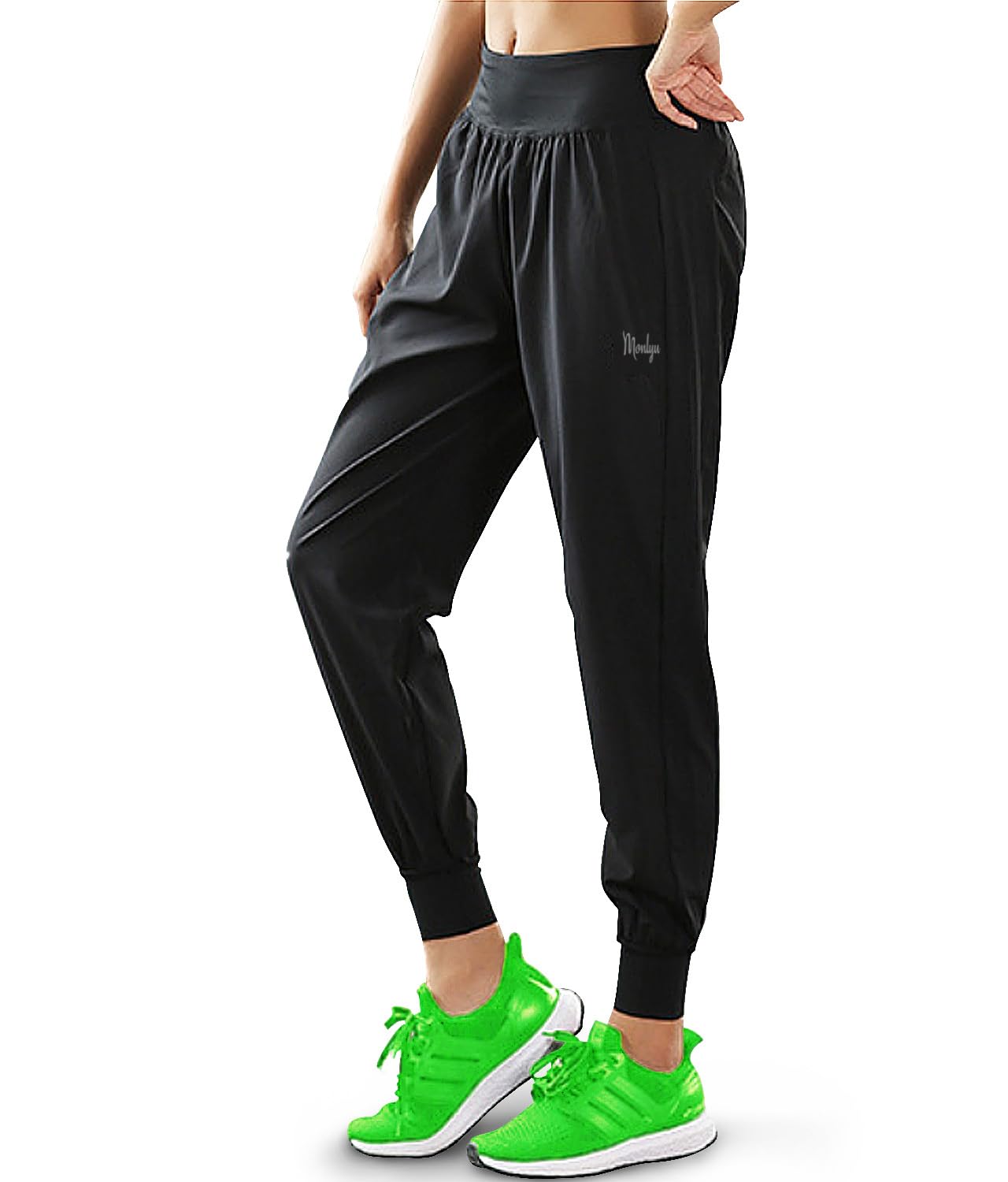 【送料無料】[Monlyu] ヨガウェア レディース ヨガパンツ ランニング ジム ウェア トレーニング パンツ エクササイズ スポーツウェア 薄い 軽い （ 速乾 美脚 体型カバー ） 色：ブラック、サイズ：L