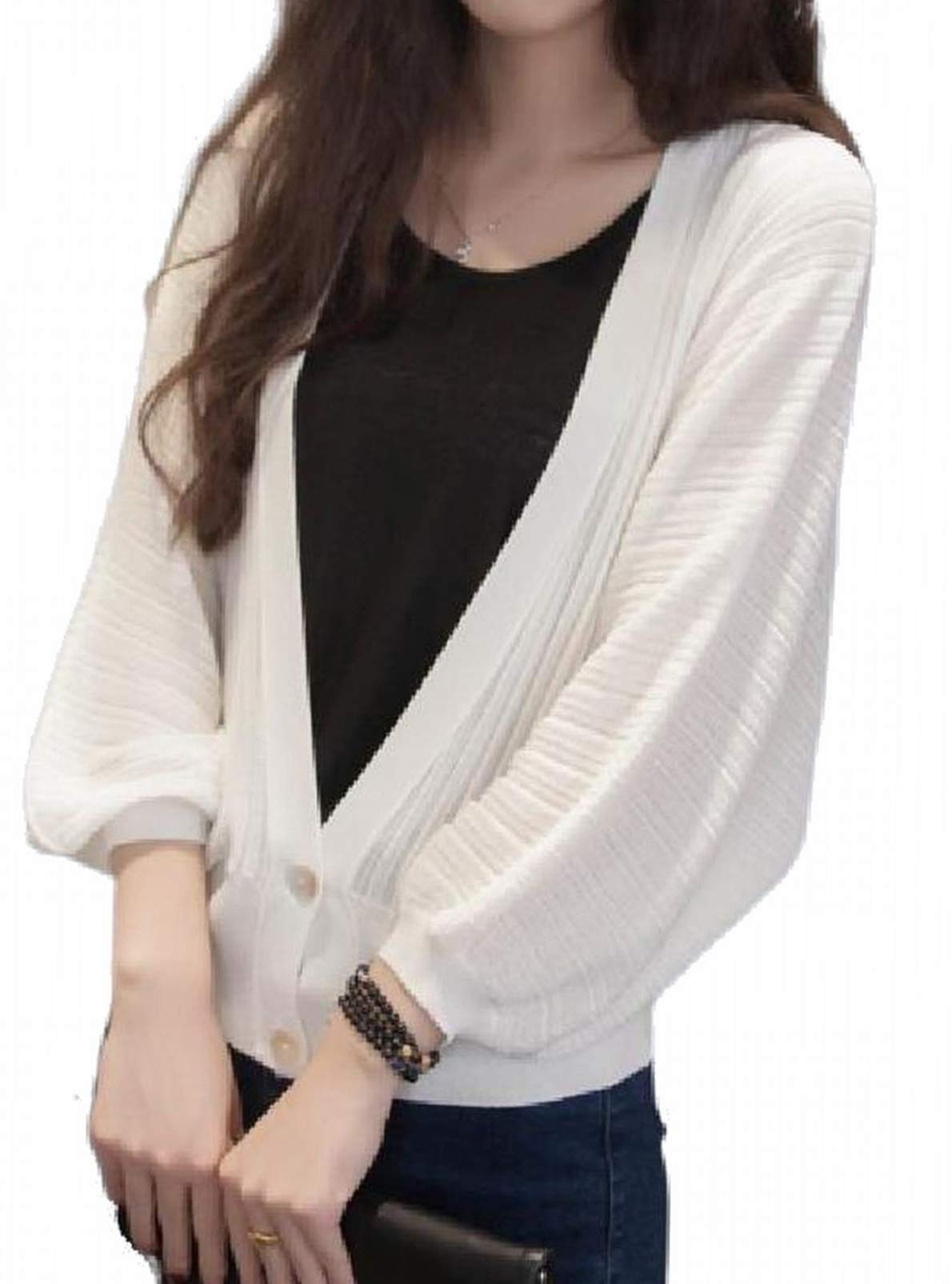 【送料無料】[toasoa] カーディガン レディース 九分袖 オフィス 薄手 深 vネック 色：白1、サイズ：M