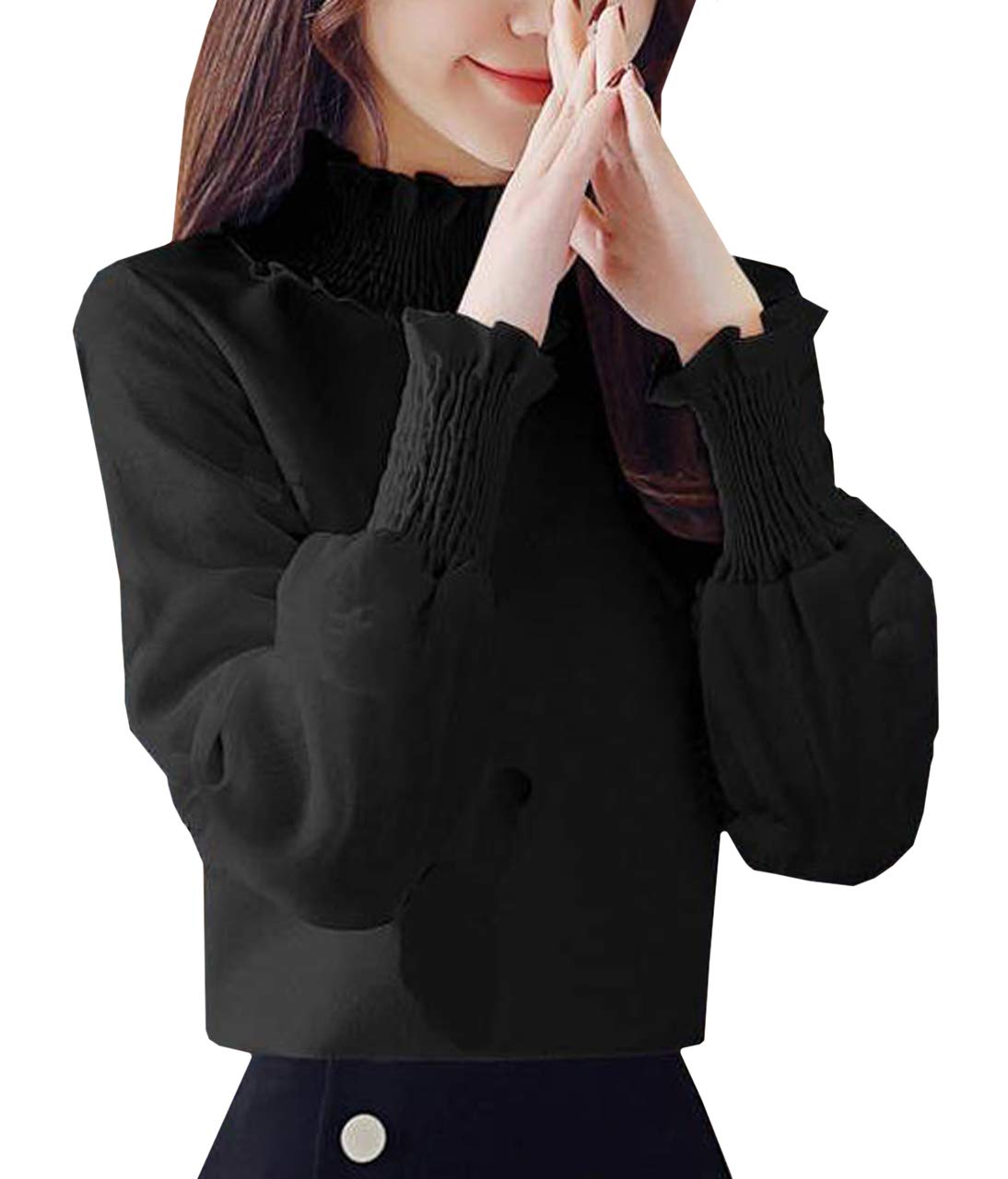 【送料無料】[toasoa] ブラウス レディース 長袖 フリル ハイネック フォーマル トップス 色：ブラック、サイズ：L