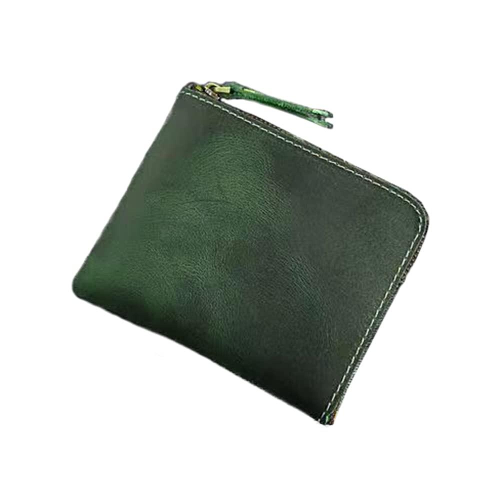 【送料無料】商品名：LEOLEO 薄い 本革 ショート財布 クレイジーホースレザー コンパクト 小銭入れ メンズ 人気 超軽量 おしゃれ レディース財布 色：グリーン
