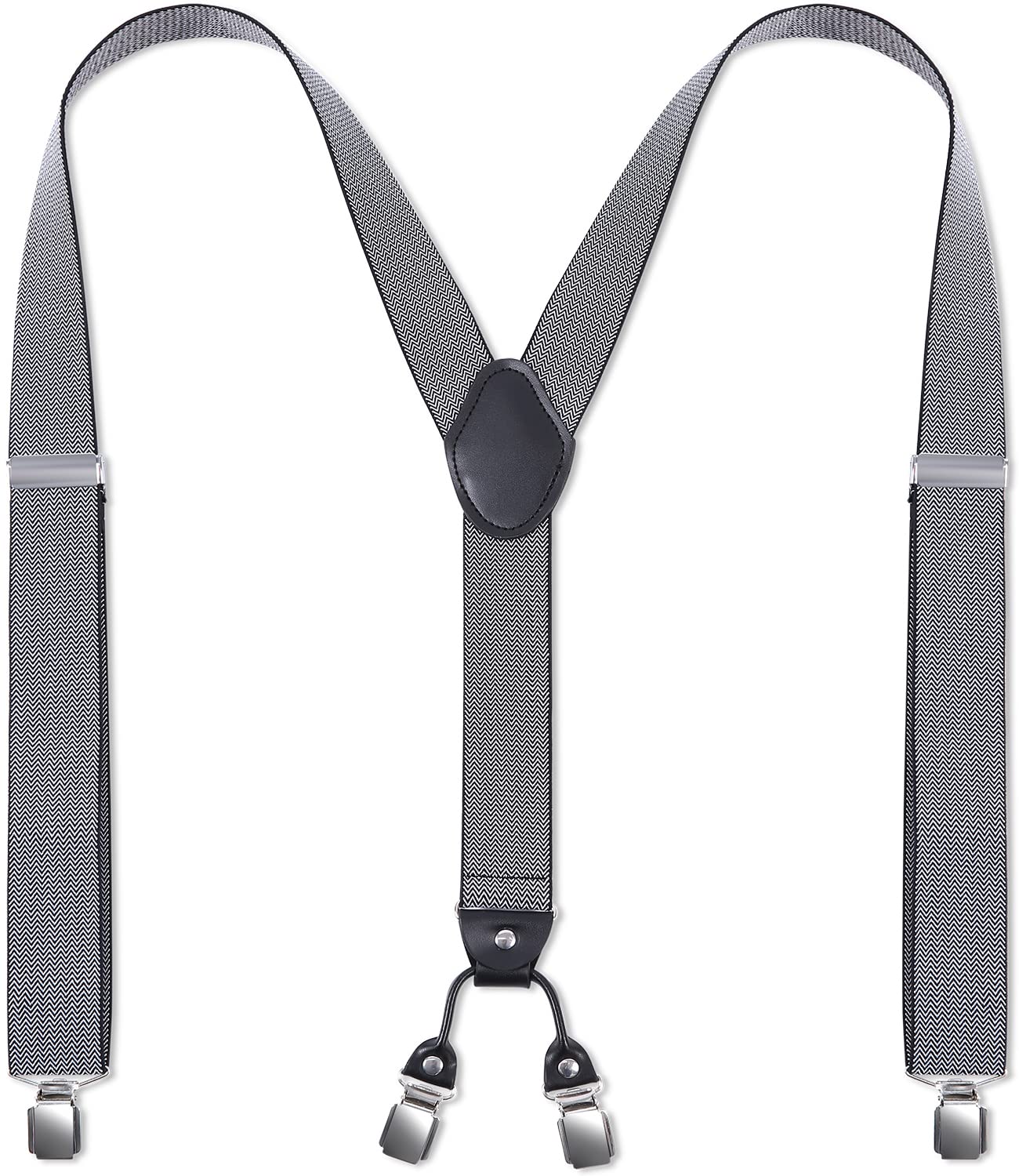 【送料無料】[supersakura] サスペンダー メンズ Y型 吊りバンド ビジネス ゴム地 おしゃれ 幅広 35mm 紳士 スーツ 男女兼用 調節可能 色：ホワイトxブラック、サイズ：Free Size