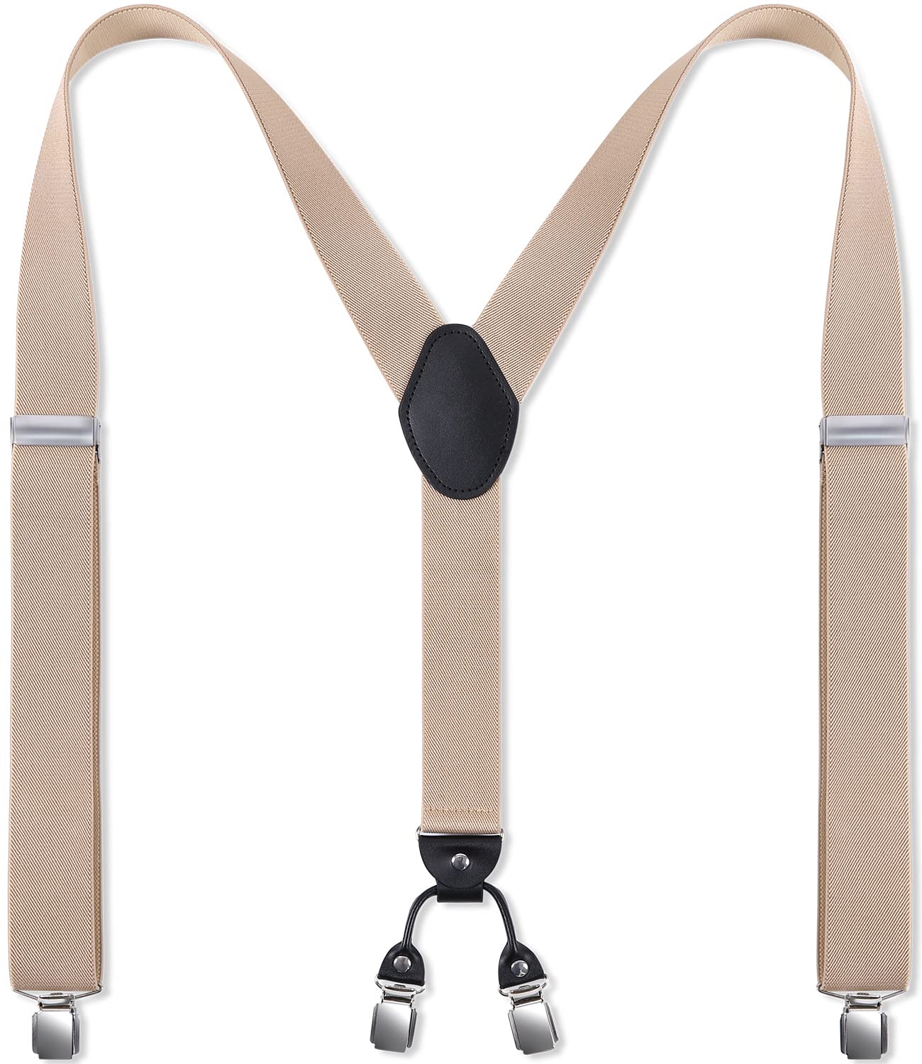 【送料無料】[supersakura] サスペンダー メンズ Y型 吊りバンド ビジネス ゴム地 おしゃれ 幅広 35mm 紳士 スーツ 男女兼用 調節可能 色：ベージュ、サイズ：Free Size