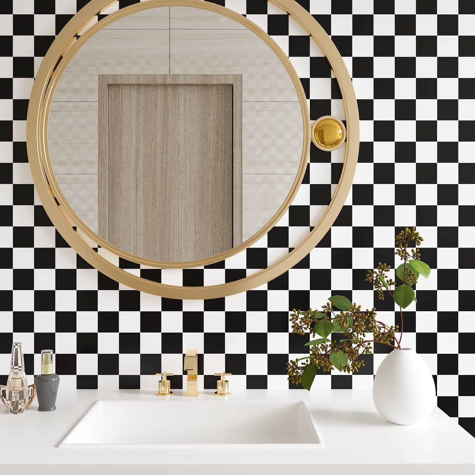 【送料無料】壁紙シール チェック模様 リメイクシート 色：小さ目のチェック柄、サイズ：幅40 cm x 長さ2 m