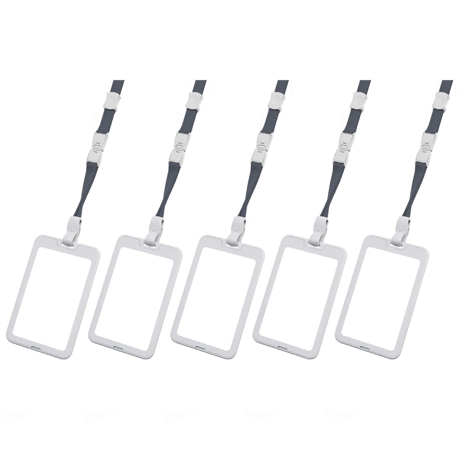 【送料無料】ASTAR 社員証ケース 縦型 IDカードホルダー 首掛けネームホルダー パスケース 両面用 名札ケース ICカードケース定期入れ ストラップ付き 各種 クレジットカード サイズ/社員証 対応 色：ホワイト+グレー(5枚)、サイズ：5枚