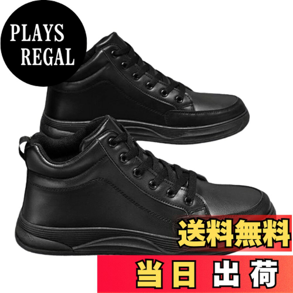 【送料無料】[toasoa] スニーカー メンズ ミドルカット ハイカット シューズ 運動靴 pu レザー 赤 黒 色：ブラック、サイズ：28.0 cm