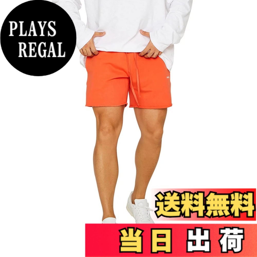 【送料無料】[LVFU] ハーフパンツ メンズ スウェット トレーニング ショートパンツ スポーツ ジムウェア ランニング 大きいサイズ ルームウェア 部屋着 短パンツ DK-5242 色：オレンジX、サイズ：3XL