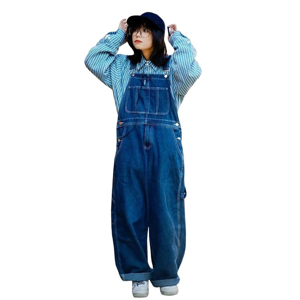 【送料無料】[BREAORTION] オーバーオール レディース サロペット オールインワン ワイドパンツ デニム つなぎ サスペンダージーンズアメカジ カーゴパンツ ゆったり カジュアルパンツ 作業服 大きいサイズ 色：ブルー、サイズ：3XL