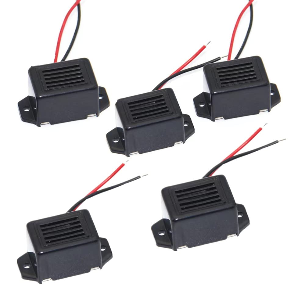 【送料無料】電子ブザー アラーム 5個入 DC 3-24V 75~85dB 連続音 2ケーブル ブラック 色：ブラック、サイズ：四角 75dB