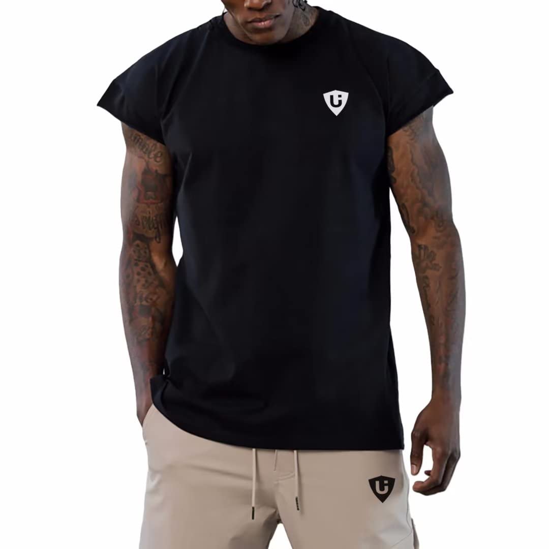 【送料無料】[LVFU] タンクトップ メンズ ジムtシャツ トレーニングウェア ノースリーブ ジム用 筋トレウェア 半袖 ボディビル スポーツシャツ 多色 色：Aブラック、サイズ：M