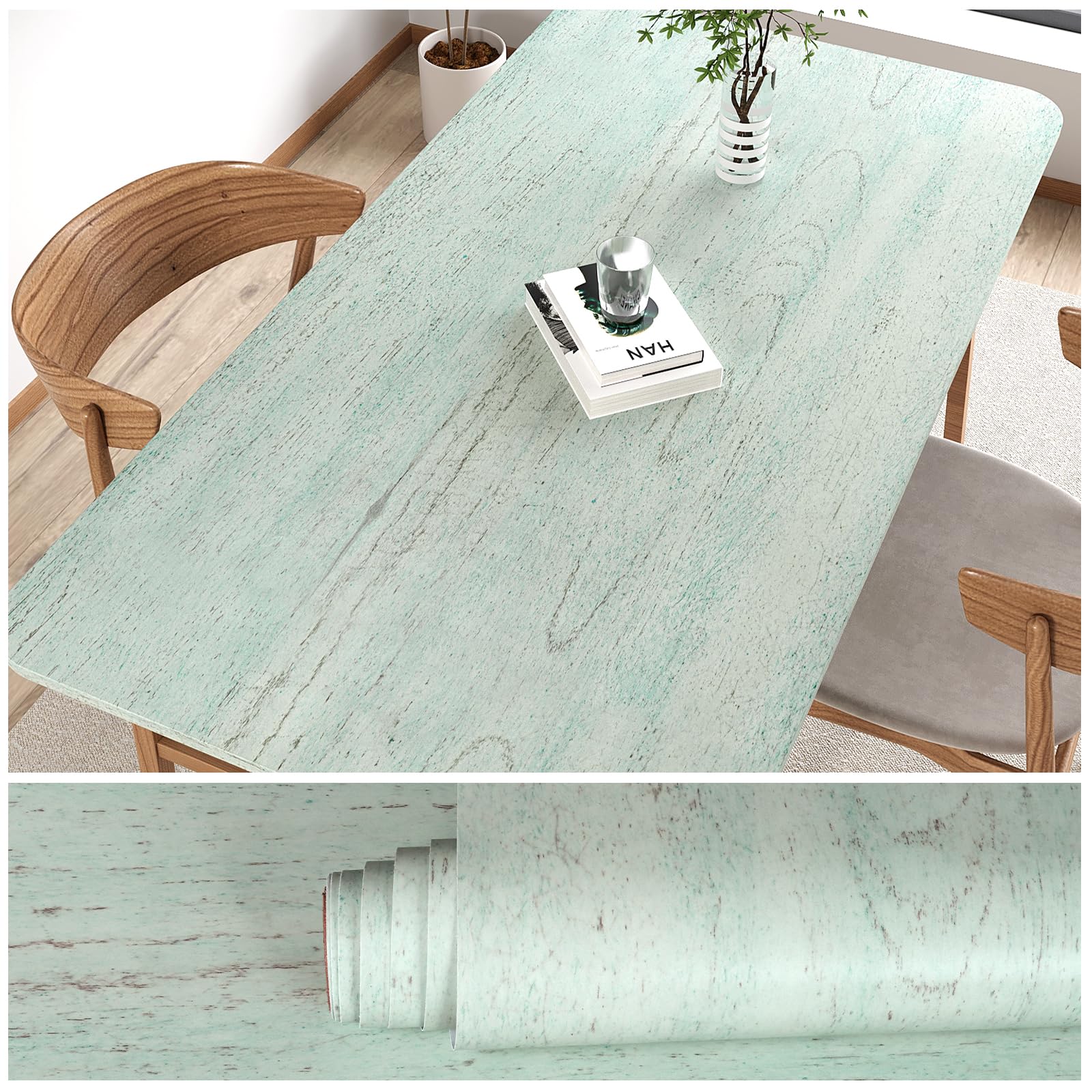 【送料無料】VEELIKE 木目調 壁紙シール 家具 リメイクシート 剥がせる ペンキ塗り風木目 ミントグリー..