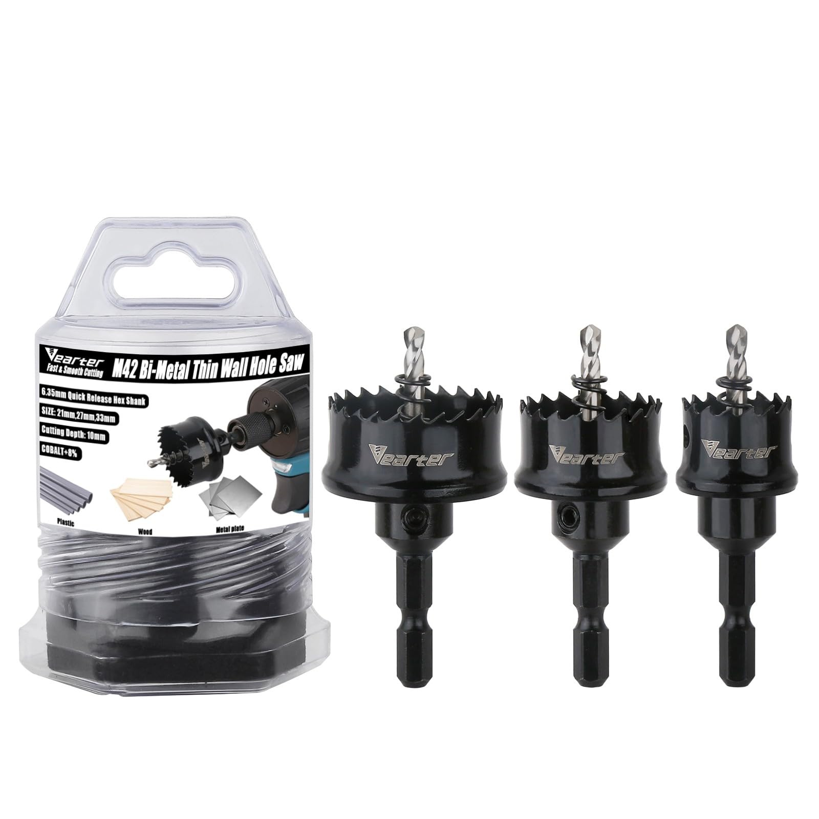 【送料無料】Vearter M42 バイメタルホールソーセット 3本組 21/27/33mm 薄壁 木工用ドリル 六角軸 ホ..