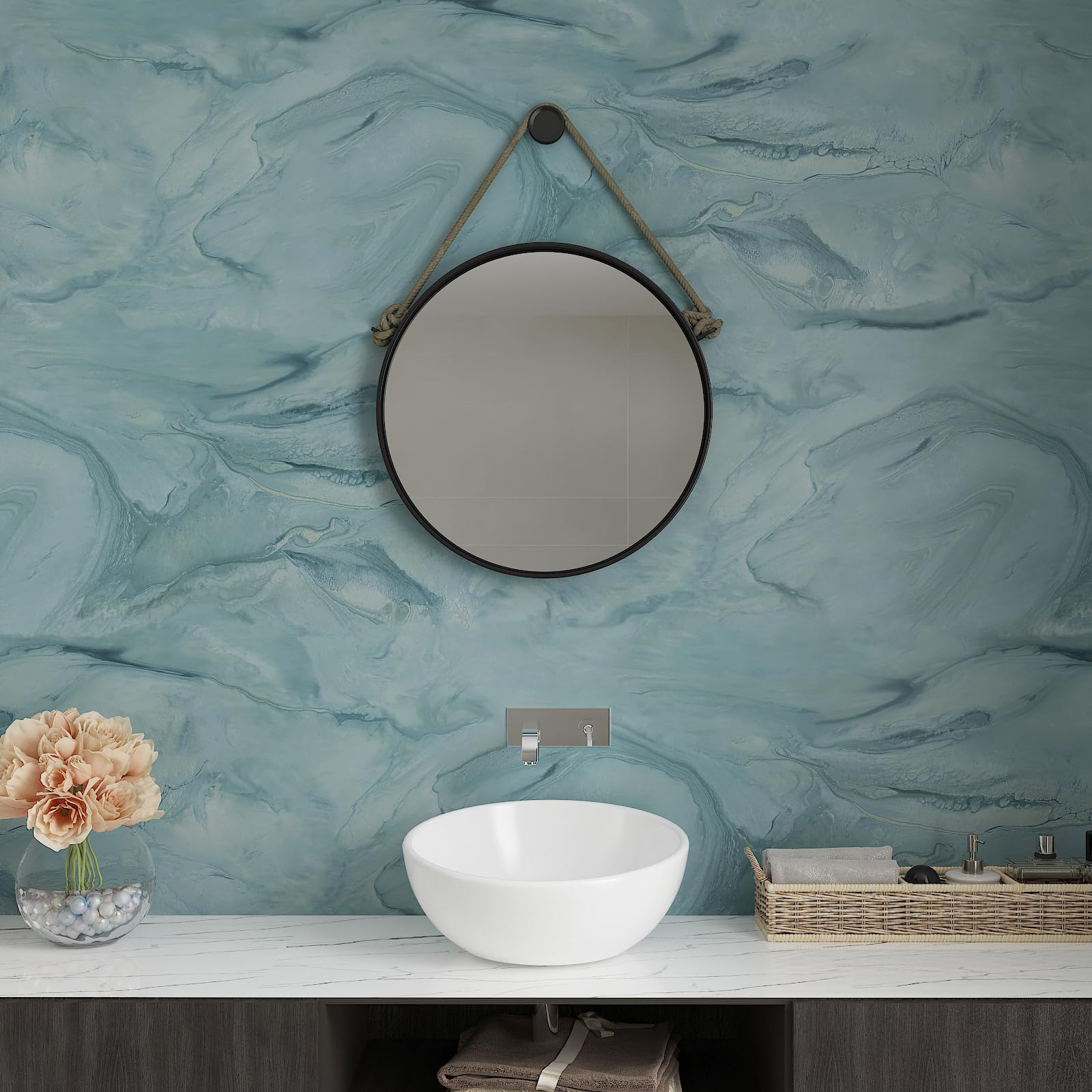 【送料無料】CHIHUT 壁紙 壁紙シール 大理石 リメイクシート 45cmx600cm ブルー ウォールステッカー 貼って剥がせる 強い粘着性 防水/耐熱/油汚れ防止 厚手 DIY 北欧風 おしゃれ マーブル調 古い家具対応 インテリア キッチン ト 色：ブルー、サイズ：幅45 cm x 長さ6 m