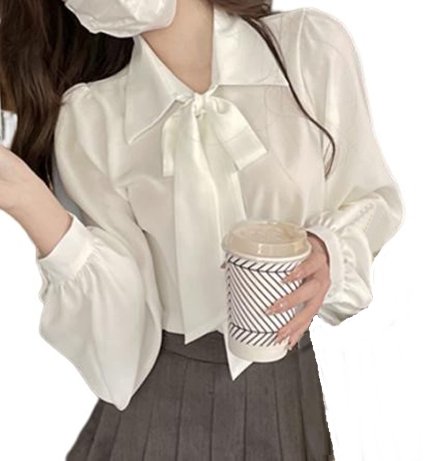 【送料無料】[toasoa] ブラウス リボン 付き 白 ボウタイ シャツ 襟 付き レディース 長袖 色：ホワイト、サイズ：M