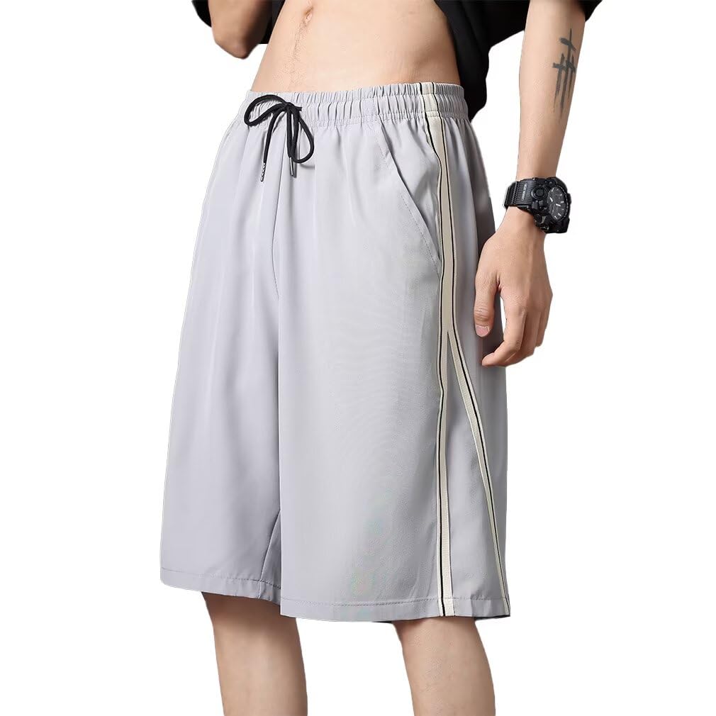 【送料無料】[Running sheep] ハーフパンツ メンズ 冷感 カジュアル 半ズボン ジャージ下 ショートパンツ スポーツ ハーフ フィットネスパンツ 夏服 [UVカット・通気速乾] 色：2517ライトグレー、サイズ：S