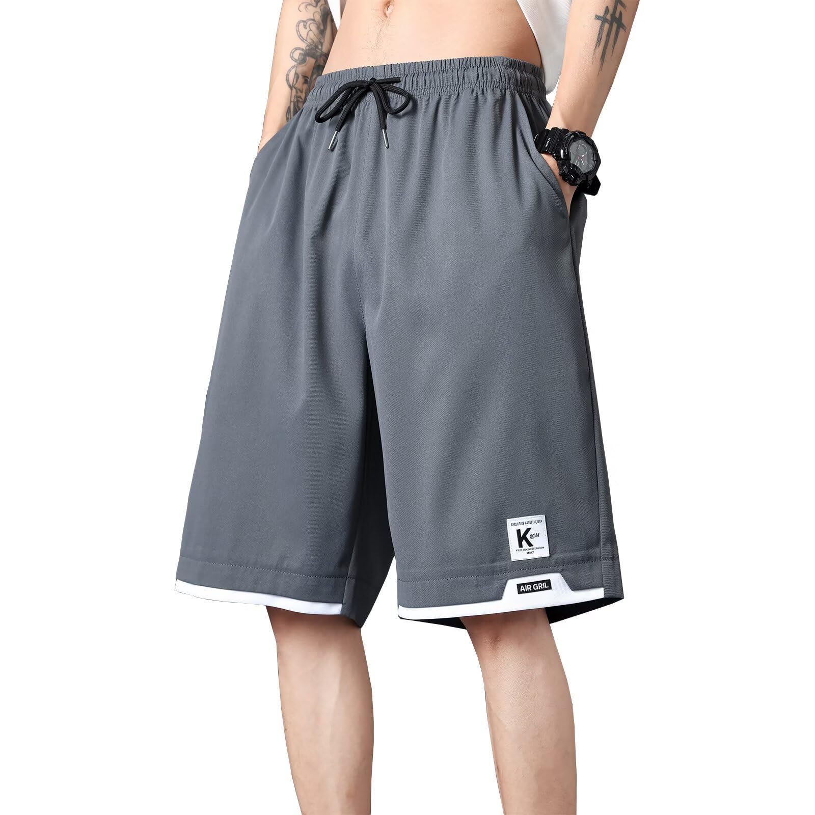 【送料無料】[Running sheep] ハーフパンツ メンズ カジュアル 半ズボン ジャージ下 ショートパンツ スポーツ ハーフ フィットネスパンツ 夏服 [UVカット・通気速乾] 色：ダークグレー、サイズ：S