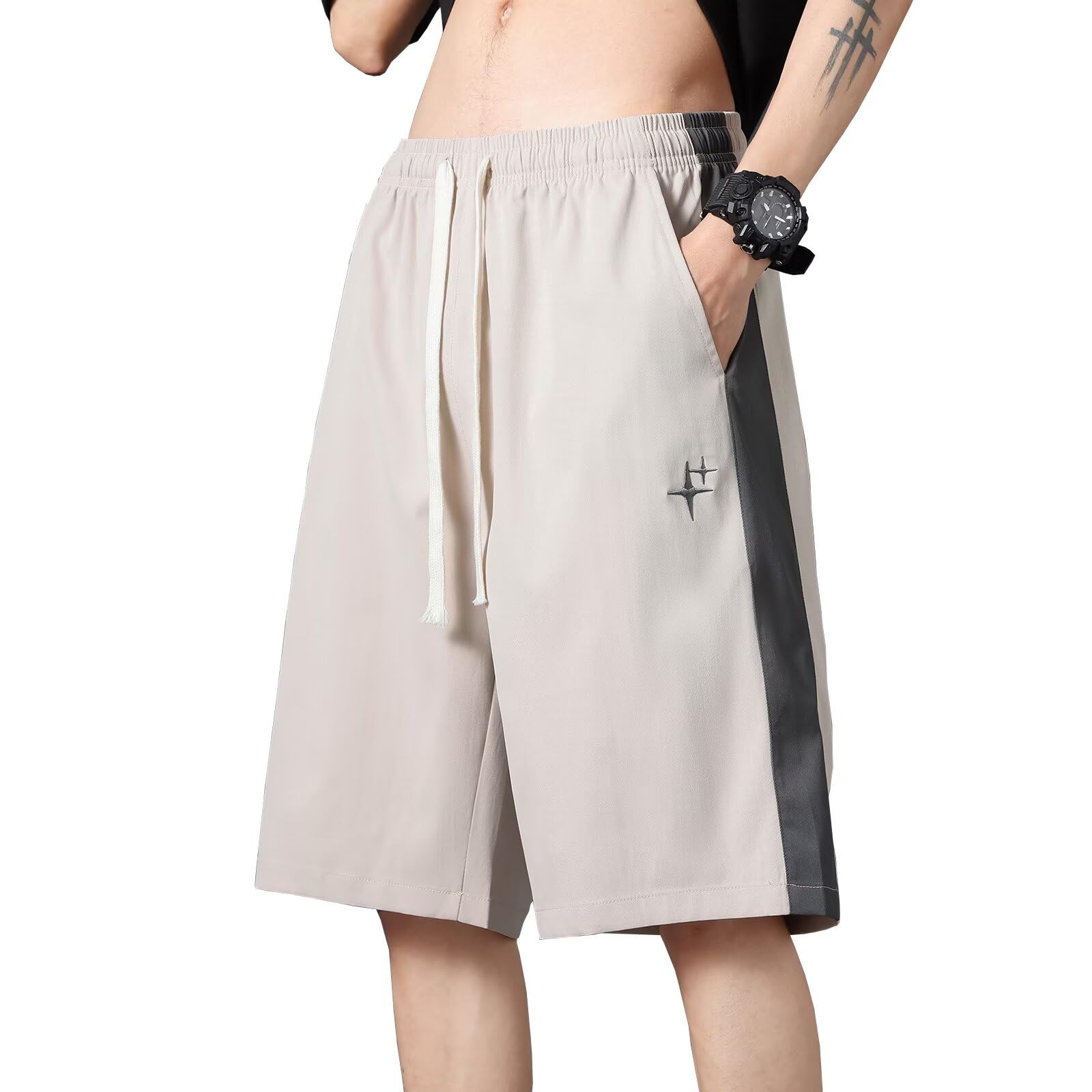 【送料無料】[Running sheep] ハーフパンツ メンズ 冷感 カジュアル 半ズボン ジャージ下 ショートパンツ スポーツ ハーフ フィットネスパンツ 夏服 [UVカット・通気速乾] 色：カーキ、サイズ：XL