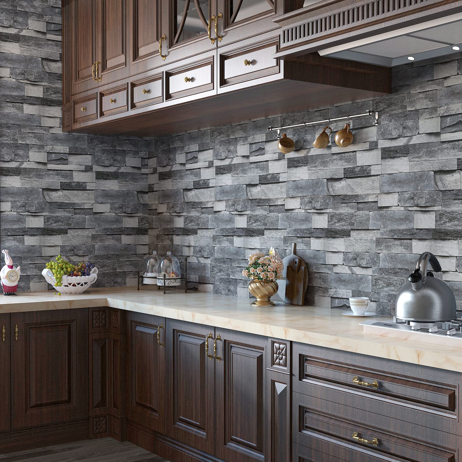 【送料無料】VaryPaper 壁紙 レンガ 45cmx2m ウォールステッカー リメイクシート 北欧風 グレー インテ..