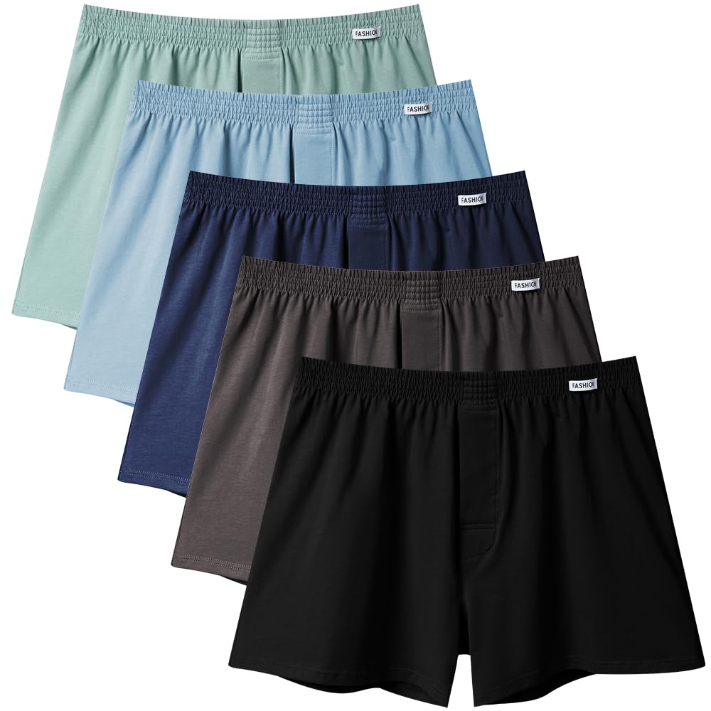 【送料無料】[Metakey] ニット トランクス メンズ 下着 無地 超長綿 抗菌防臭加工 大きいサイズ 50-125kg対応 3枚セット 4枚セット 5枚セット インナー アンダーウェア 前開き ボタンあり オールシーズン 色：#06-5枚組、サイズ：2XL