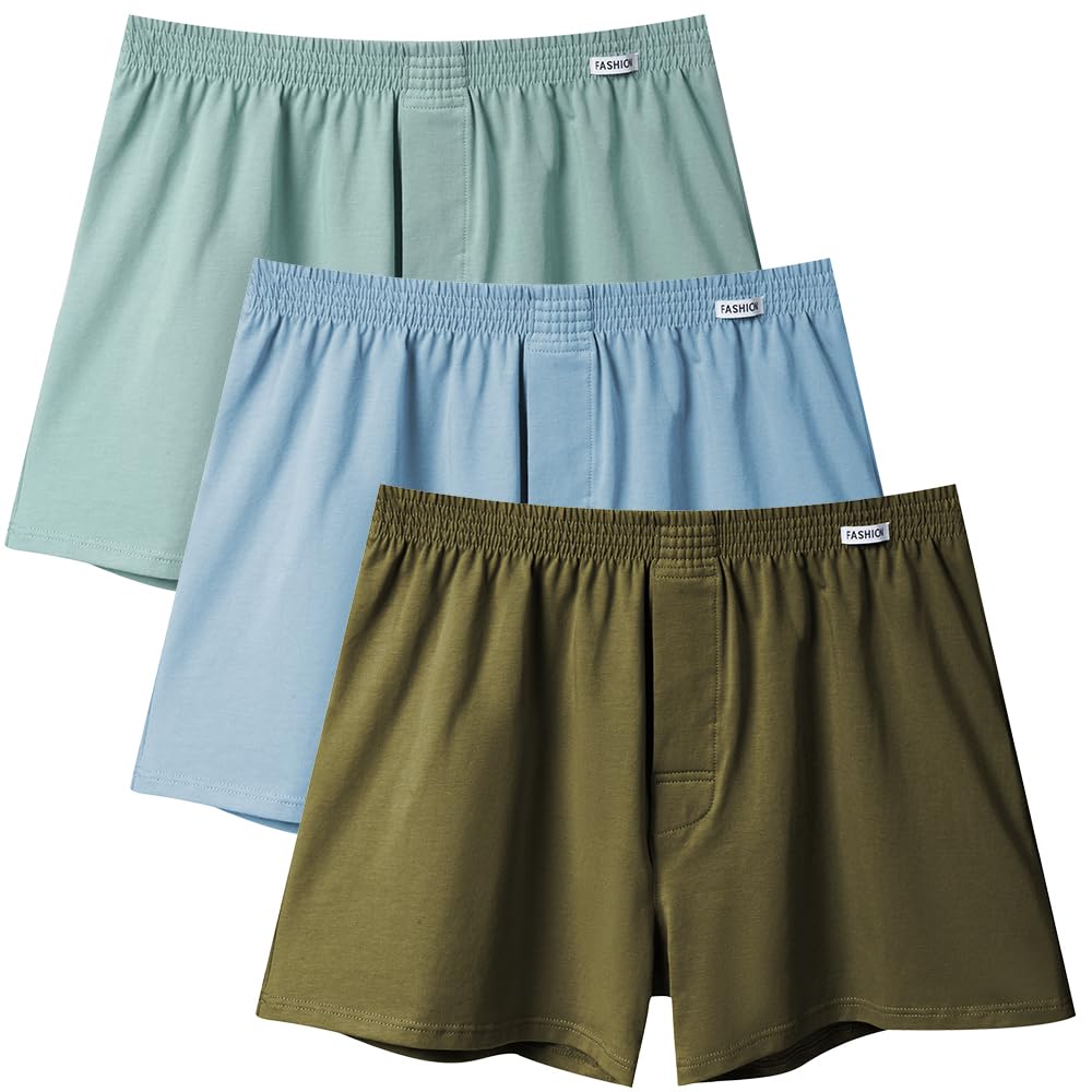 【送料無料】[Metakey] ニット トランクス メンズ 下着 無地 超長綿 抗菌防臭加工 大きいサイズ 50-125kg対応 3枚セット 4枚セット 5枚セット インナー アンダーウェア 前開き ボタンあり オールシーズン 色：#15-3枚組、サイズ：2XL